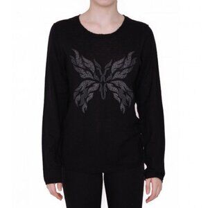 Zadig & Voltaire Miss Bis 100% Cashmere Sweater Sz L Black Butterfly Embellished